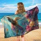 Sea Turtle Print Car Seat Towel Covers Front Seats Hibiscus Plumeria Print Seat Shield for SUV Truck Sedan Quick-Dry Athletic Towels for Car Seats with Storage Bag - Image 3