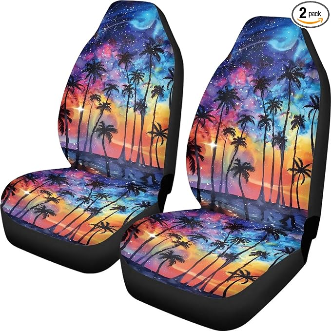 Sunset Palm Tree Car Seat Covers Front Seats Set of 2, Universal Protective Car Seat Cover Breathable&Washable Automotive Vehicle Cushion Cover, Fit for Cars, Trucks, and SUV by Brosoneto