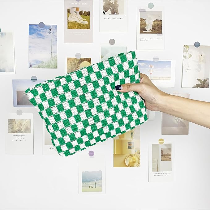 PAZIMIIK Checkered Makeup Bag for Purse, Small Flat Cosmetic Pouch,Green | Cute Zipper Makeup Organizer for Women, Travel Essentials, Toiletries, Makeup Brushes, Beauty Accessories&Bridesmaid Gifts - Image 5