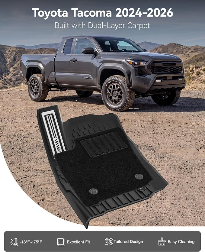 3W Floor Mats & Carpet for Toyota Tacoma 2024-2026 Double Cab Automatic | TPE All Weather Custom Fit Liner With Metal Pedals For TRD/SR/SR5/Limited, Not For Hybrid Or XtraCab - Image 2