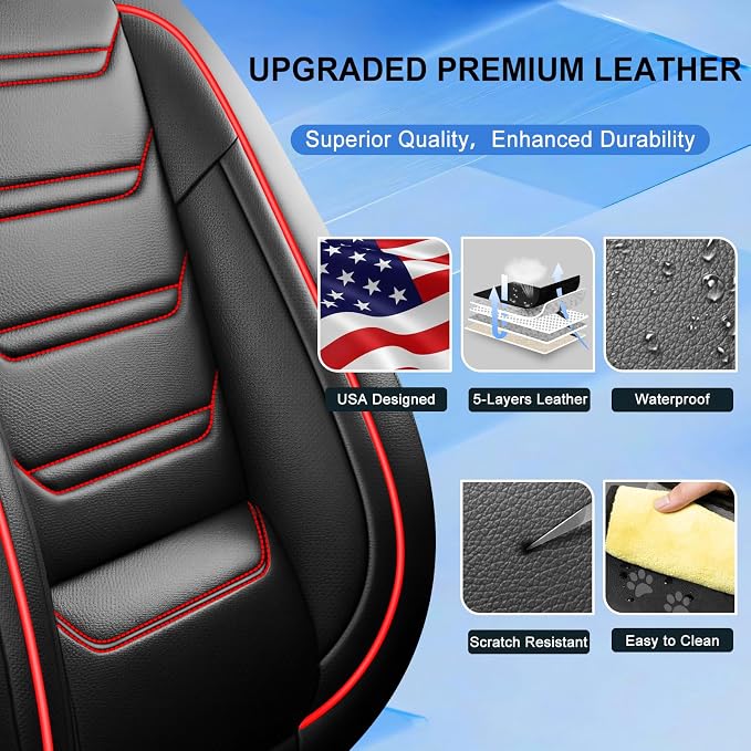 Fit Elantra Seat Covers Custom Fit for Hyundai Elantra 2017-2026, RedTrim | Full Set, Premium Leather Full Coverage Protectors, Waterproof, Breathable, Scratch Resistant, Easy Wipe, Airbag Compatible - Image 3