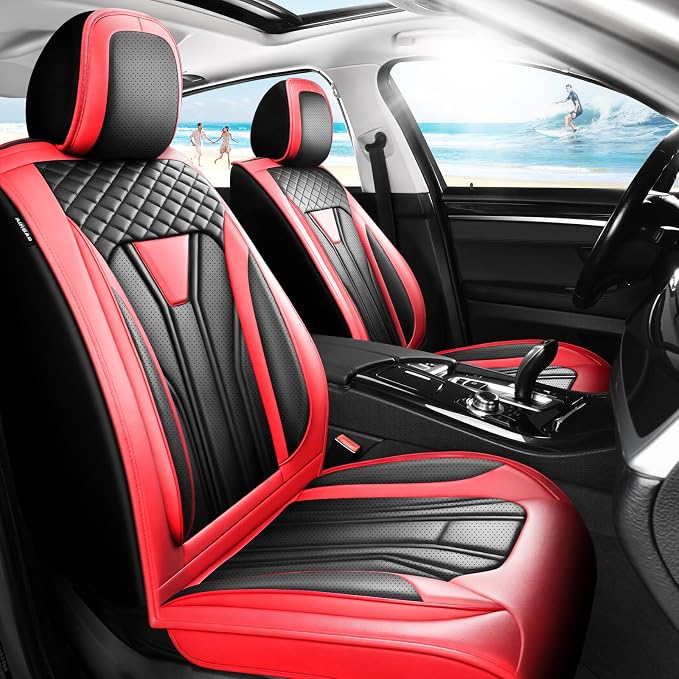 Fit Yaris Premium Leather Car Seat Covers for Toyota Yaris 2007-2019 2020 - Waterproof，Breathable，All-Weather Seat Cushion Protecto & Airbag Compatible, Full Set Red&Black by Unknown