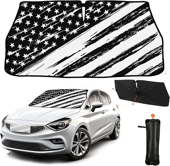 CHILL·TEK Funny Car Windshield Sun Shade Umbrella, American Flag Car Sun Shade Umbrella, Block UV Rays Heat Foldable Windshield Umbrella Sun Visor Protector - Keep Vehicle Cool for Cars SUV by CHILL%C2%B7TEK