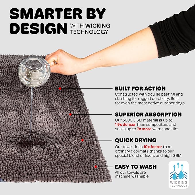 Dog Gone Smart Dirty Dog Doormat - Super Absorbent Polyamide Rug Pulls in Moisture & Dirt - Fast Drying for Clean Floors, Non-Slip, Machine Washable Mat for Muddy Paws - Grey, 23 x 16 Inches - Image 4