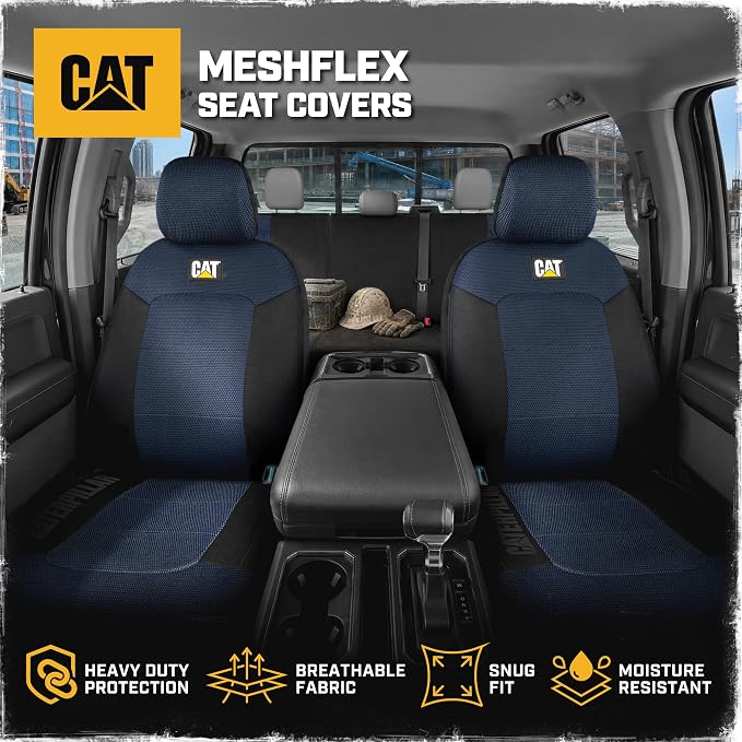 CAT MeshFlex Seat Covers Full Set for Full-Size Pickup Trucks Only - Blue | Front Bucket Seat Covers & 60/40 Split Rear Bench Protector – Interior Accessories For F-150, Silverado, Ram, Sierra & Tundra - Image 4