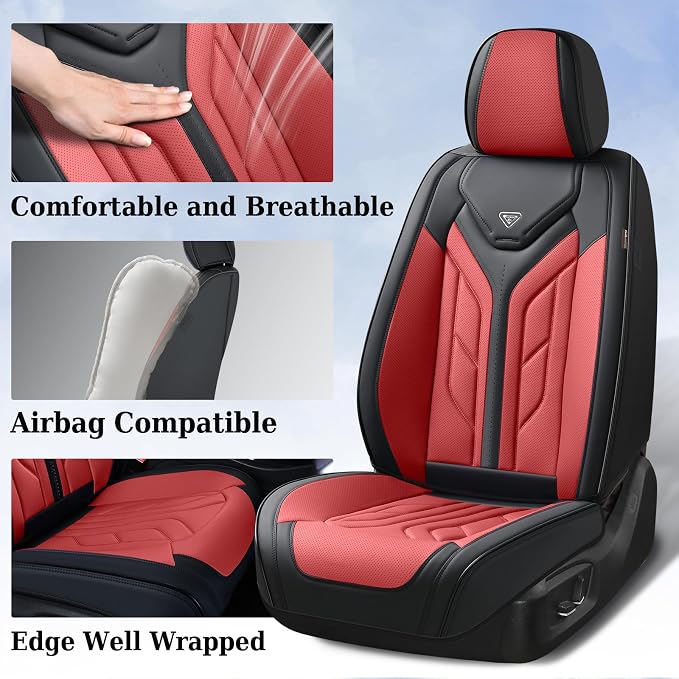 Coverado Seat Covers, Car Seat Covers Front Seats, Leather Seat Covers for Cars, Automotive Seat Covers Car Seat Protector Car Seat Cushion Universal Fit for Most Sedans SUV Pick-up Truck(Burgundy) - Image 3