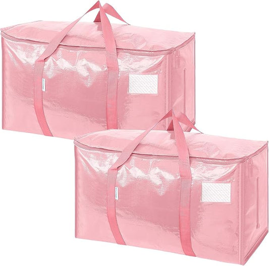 TICONN 2 Pack Extra Large Moving Bags Heavy Duty with Zippers & Carrying Handles, Durable Storage Bags Moving Boxes for Closet Organizers and Storage (2 Pack, Coral) by TICONN