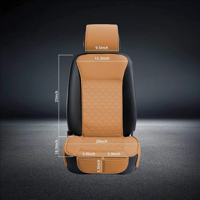 Elantrip Leather Car Seat Covers Front 2PC Waterproof Universal Cognac | Rich cognac diamond-quilted leather — luxury look, rugged waterproof durability - Image 7