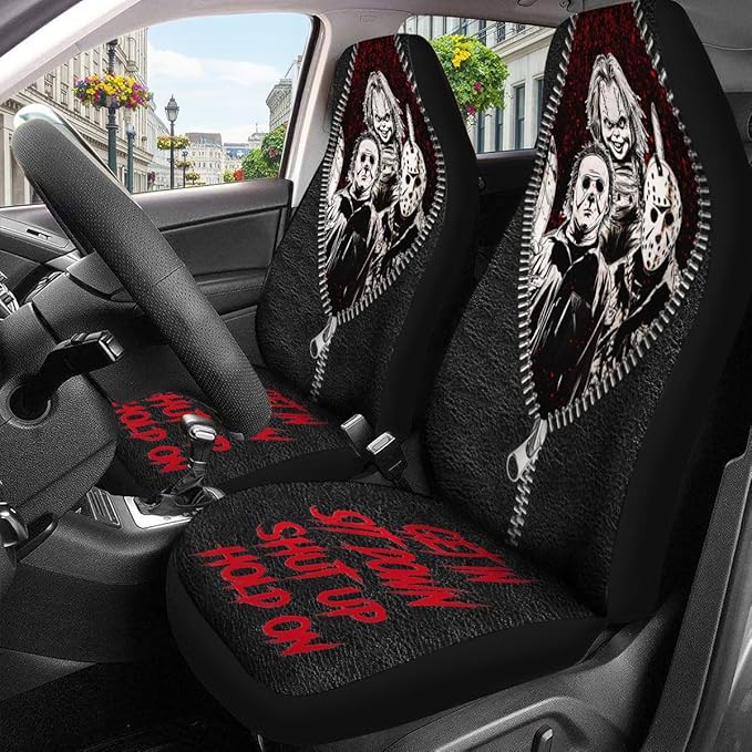 GENANY Masked Horror Group Car Seat Covers, 2-Piece Front Seat Set | 2-piece polyester front seat cover set, each 35 x 21 x 21 inches, with adjustable straps and hooks - Image 4