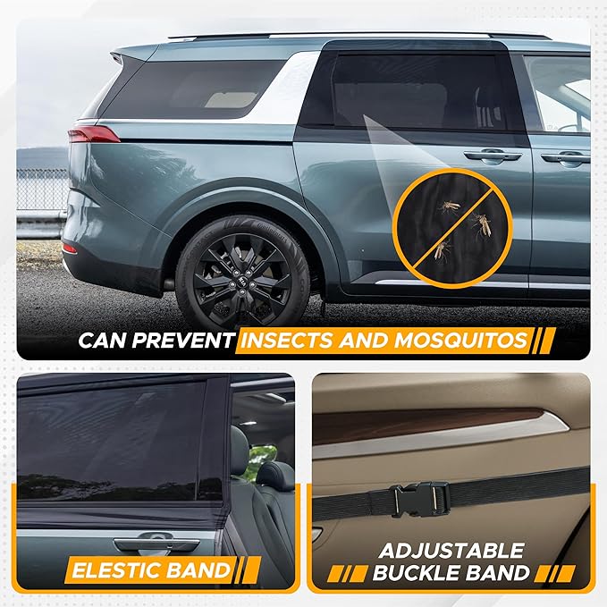 EcoNour Car Window Sun Shades for MPV & Minivan Sliding Door Rear Windows | Elastic Mesh Sunshade for Baby & Passenger Comfort | Car Window Accessories | 2 Pack Side Window Shades - Image 4