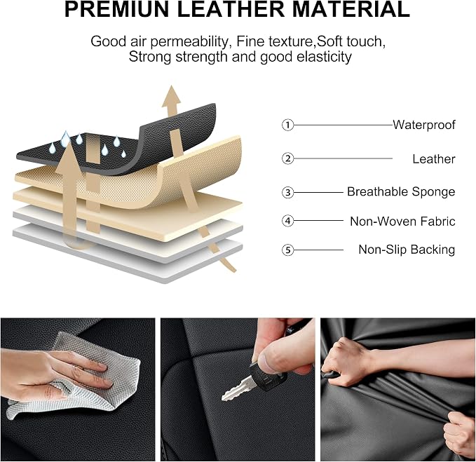 Custom Seat Covers for Toyota Tundra 2022 2023 2024 2025 2026 CrewMax SR SR5 Limited Platinum FFV TRD Pro Leather Car Seat Covers Full Set Black, Custom Fit Full Set Faux Leather Black - Image 8