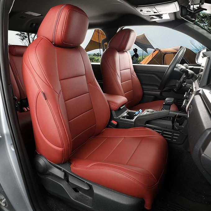 Tacoma Hybrid Seat Covers Full Set for 2024-2026 Toyota Tacoma TRD Sport,TRD Off-Road,Limited,Trailhunter Pickup,Fully Covered,Waterproof Leather Car Seat Protector (Wine Red) by Coverdream
