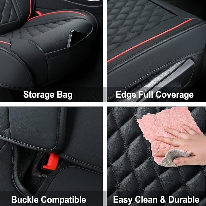 Car Seat Covers Full Set,Universal Fit for Most Cars,SUV,Sedans and Pick-up Trucks,Automotive Vehicle Faux Leather Cushion Covers for 5 Passenger Cars(Full Set,Black/Red) - Image 4