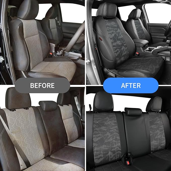 EKR Tacoma Seat Covers Custom Fit for Toyota Tacoma (Only for Hybrid) 2024 2025 2026 Double cab TRD Sport/TRD Off-Road/Limited/Trailhunter-Truck Seat Cover Full Set,Faux Leather(Black/Gray Camo A63) - Image 6