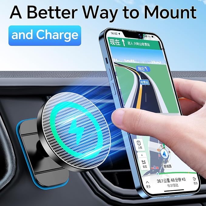 Coolpow Magsafe Car Mount Charger, Magnetic Wireless Car Charger for iPhone | Magsafe Car Charger Magnetic Phone Holders for Your Car Accessories Car Phone Holder Mount for iPhone 17 16 15 (Carbon Fiber) - Image 5