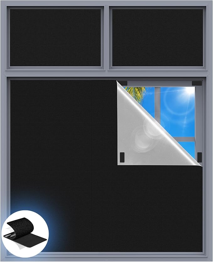Blackout Curtains for Bedroom, 100" x 58" Portable Blackout Blinds No Drill | 100% Blackout Window Cover with Hook&Loop Strip, Temporary Blackout Shades, Blackout Window Film for Nursery Travel RV-Black by Tlany