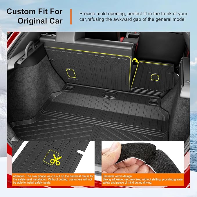 powoq Cargo Mat & Backrest Mat Compatible with 22-26 Honda Civic Hatchback | Cargo Liner & Back Seat Protector TPE All Weather Replacement for 2022-2026 Honda Civic Accessories (Trunk Mat+Backrest Mats) - Image 2