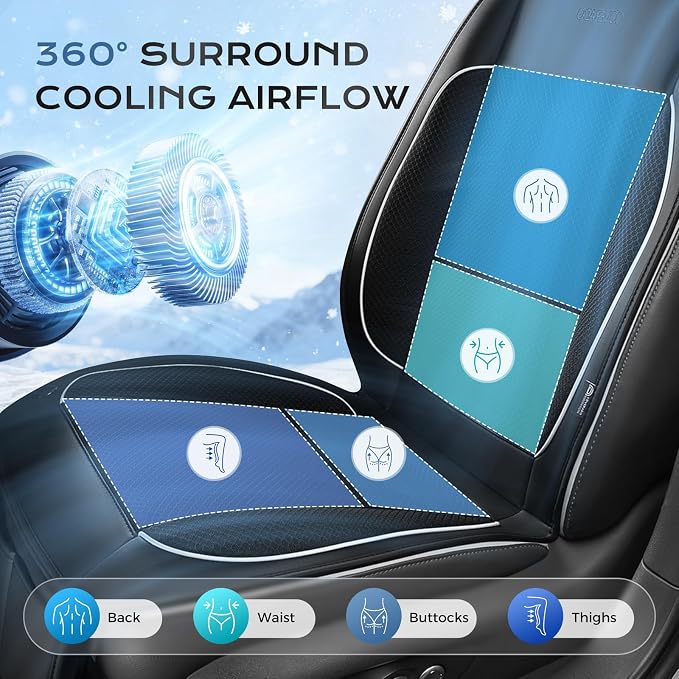 Coverado Cooling Car Seat Cushion, Universal Front Seat Cover 12V-24V Ventilated 3D Mesh Breathable Pad with 3 Speed Mode Dual Fan for Cars SUV Heatwave Driving Black&White - Image 5