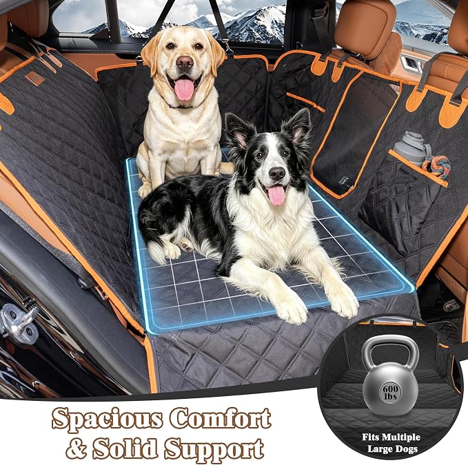 V2 New 600D Hard Bottom Car Seat Cover Extender Hammock for Dogs | Waterproof High-Density Oxford, Anti-sag Hard Base Support 600LBS, Sponge Joint Pad, Mesh Window, Fit K9 Cruiser Sedan/SUV - Image 4