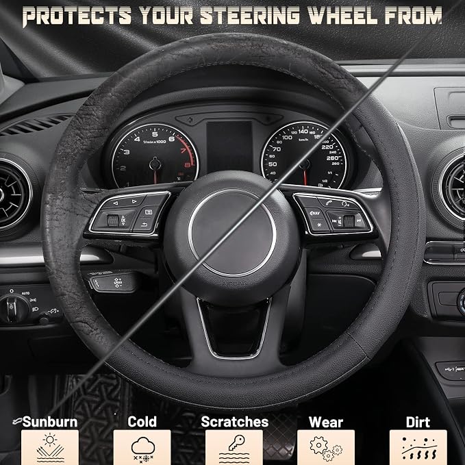 SEG Direct Car Steering Wheel Cover for Prius Civic Model 3 / Y 14"-14.25" | Small Size 35.5-36 cm for Camaro, Microfiber Leather, Anti-Slip Comfortable Grip, Auto Interior Accessories, Black - Image 4
