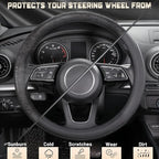 SEG Direct Black Microfiber Leather Auto Car Steering Wheel Cover 15 inch | Universal Medium Standard Size 14.5"-15" (37-39cm) for Car Truck SUV, Anti-Slip Comfortable Grip Auto Interior Accessories - Image 4
