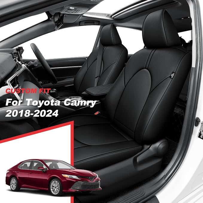 TTX LIGHTING Custom Fit for Toyota Camry Front Seat Covers | Gas |2018-2024 2-Seats | Original Seat Pattern | Full Coverage | Easy Install | Waterproof | Faux Leather - Image 2