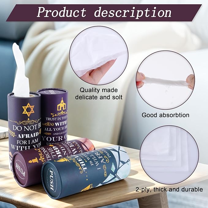 Car Tissues Holder with Facial Tissue, 4 Pack Bible Verse Inspirational Tissue Cylinder for Car Cup Holder, 2 Ply 50 Count Travel Tissues for Console - Image 3