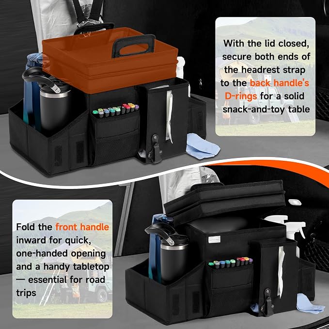 LUVHOMEE Car Organizers and Storage for Backseat & Front Seat - Collapsible Car Caddy w/Headrest Strap, Leakproof Cooler, Lid & Cup Holders | Fits Passenger Seat, Easy-Access Travel Snacks & Drinks - Image 3