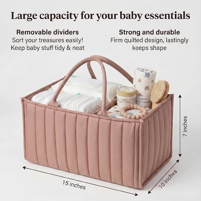Baby Diaper Caddy Organizer-Large Nursery Storage Basket for Changing Table and Car - Portable Newborn Essentials & Wipes Bin - Gift for Baby Shower and Registry Must-Have (Rouge Pink) - Image 7