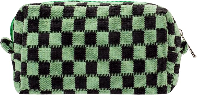 PAZIMIIK Checkered Makeup Bag for Purse Portable Zipper Make Up Pouch Small Cosmetic Case for Travel Accessories (Green Black) | Cute Zipper Makeup Organizer for Women, Travel Essentials, Toiletries, Makeup Brushes, Beauty Accessories&Bridesmaid Gifts by PAZIMIIK