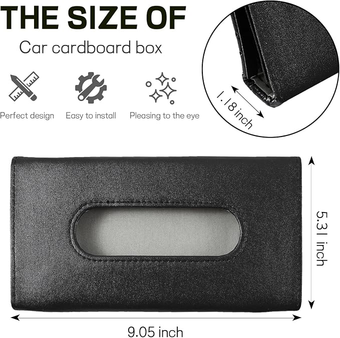 Car Tissue Holder, PU Leather Sun Visor Tissue Box (Black) | Wear-Resistant & Waterproof, Napkin & Mask Dispenser, Metal Memory Clips, Easy Refill, Fits Most Vehicles - Image 2
