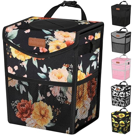 Pritent Car Trash Can with Lid Leakproof Car Garbage Bag Vehicle Trash Bin | Hanging Automotive Garbage Can,Multipurpose Car Accessories for Women Men Interior Car Storage Organizer(2.8 Gal,Rose) by Pritent