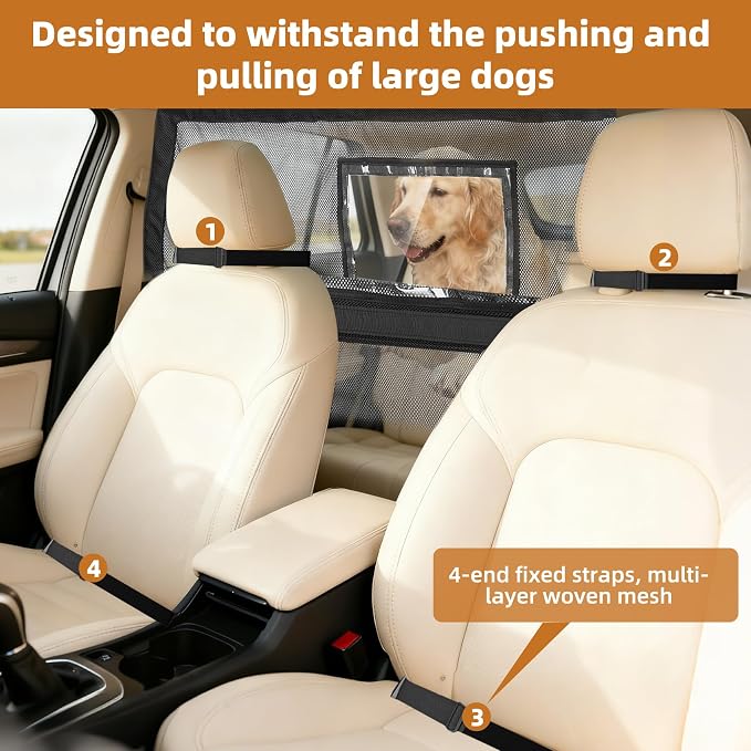 52" Wide Dog Car Barrier with Window & Steel Frame, Universal Fit for Cars, Sedans,SUVs,and Trucks, Car Barrier for Escape-Proof, Vehicle Gate for Dog Travel - Image 7