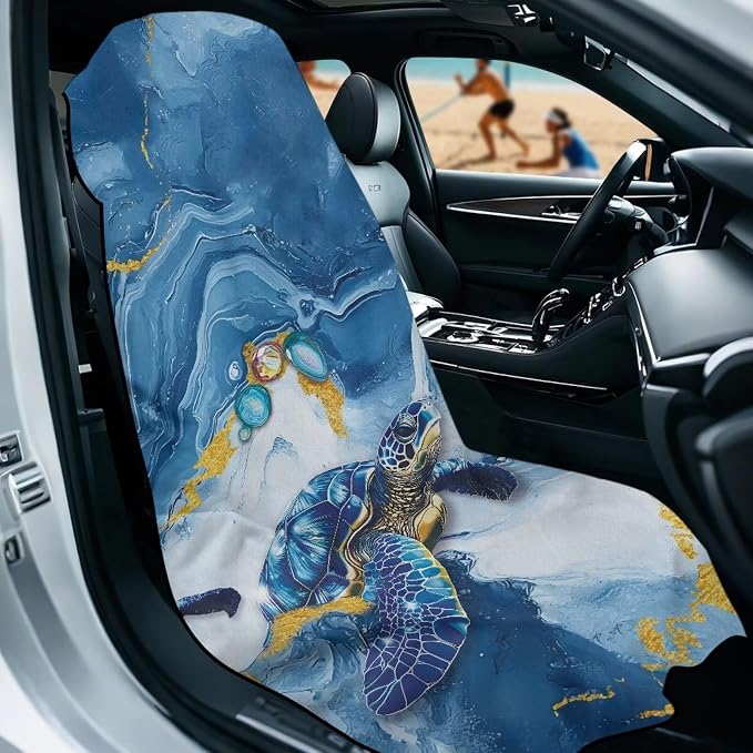 Sea Turtle Print Towel Seat Cover for Car Marble Print Automotive Seat Covers Multi-Purpose Absorbent Microfiber Towels with Storage Bag, 60 x 33 Inch, Machine Washable - Image 2