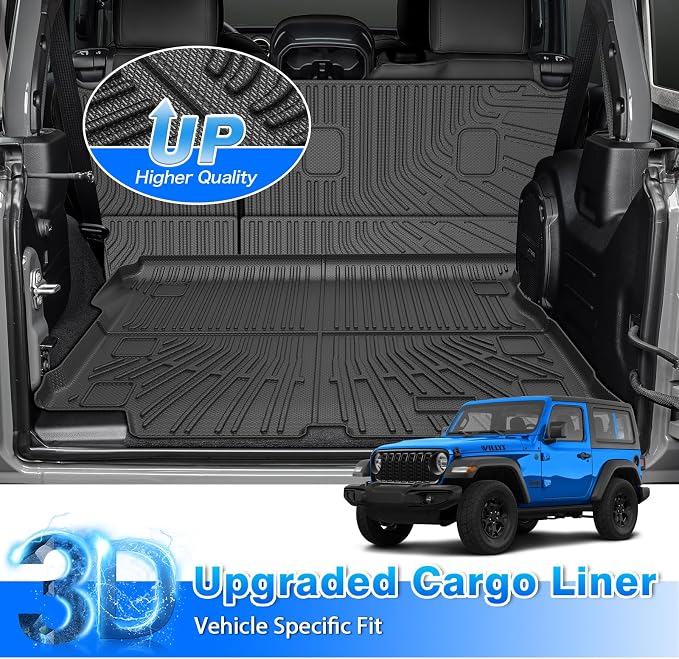 CARTIST Trunk Mat for Jeep Wrangler JL 2018-2026 Unlimited 4-Door, with Subwoofer (Not fit JK/4XE/2-Door), All Weather Cargo Liner with Backrest Mat for Wrangler JL Accessories, Rubber Car Mats - Image 2