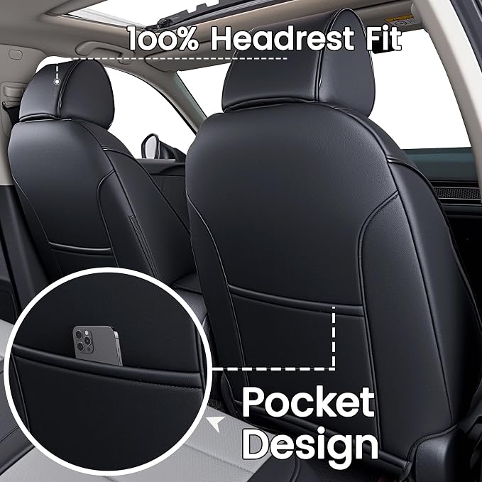 HKZ Custom Fit Civic Seat Cover Full Set for Honda Civic (Sedan 2022 2023 2024 Touring)&(Sedan 2025-2026 Sport Touring),5-Seats Full Set,Leather Seat Protector(Grey) - Image 4