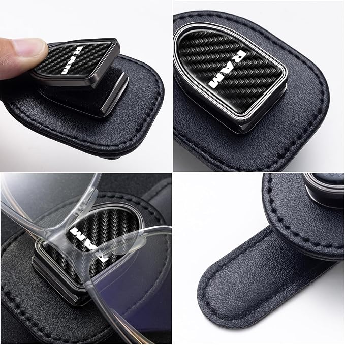 Sunglasses Holder, Leather Glasses Holders Compatible with Dodge Ram Car Sun Visor, Eyeglasses Hanger and Ticket Card Clip Eyeglasses Mount for Car, for Accessories, Black - Image 3