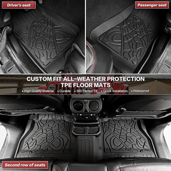 Cargo Liner with Floor Mats Fit for 2018-2025 Jeep Wrangler JL Unlimited 4 Door 4X4, Cargo Mat Durable TPE Floor Liner for 2024 Jeep Wrangler JL/JLU Accessories(Cargo Mat+Floor Mat) - Image 2