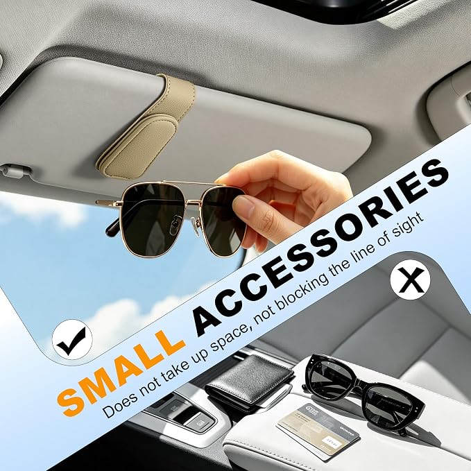 Sunglass Holder for Car Visor Magnetic Leather Visor Sunglasses Clip Eyeglass Hanger Clip for Car Sun Visor Beige 1 Pack - Image 5