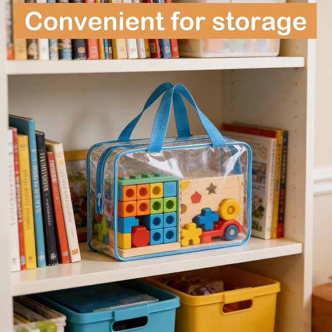 20 Packs Extra Large Toy Storage Bags with Zipper, Clear Toy Organizer Bag | with Labels for Blocks, Reusable 11.8″×8.6″×3.9″ PVC Travel Waterproof Organizer Bags for Puzzles, 5 Colors - Image 5