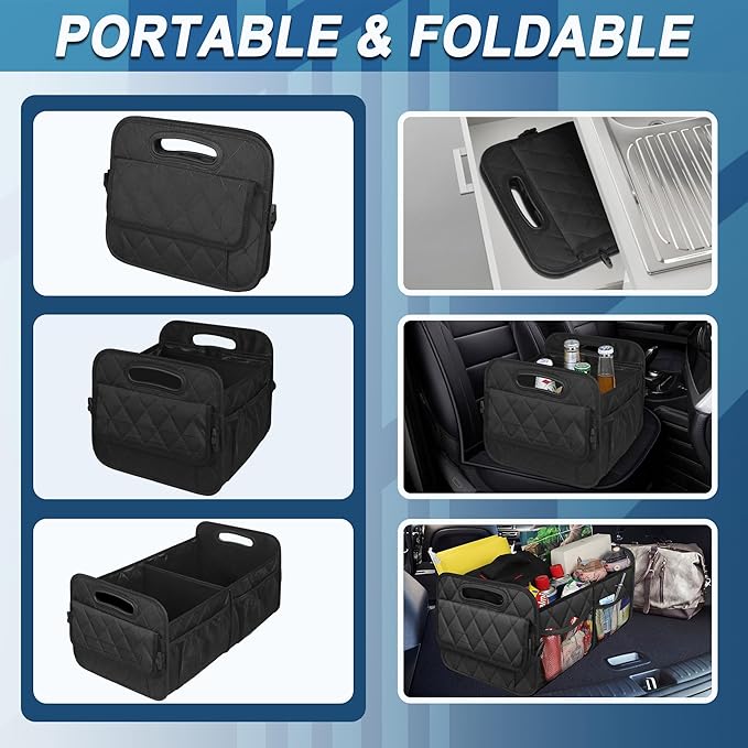 Deosk Car Trunk Organizer and Storage with Reinforced Handles, Waterproof Polyester Trunk Organizer for SUV, Minivan, Truck (Large, Black) - Image 4