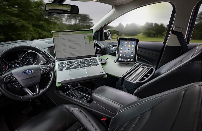 AutoExec Reach Desk Front Seat Car Desk and Portable Workstation with Tablet Mount and Phone Vent Clip, Army Green - Image 6