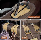 CoBak Purse Hook for Car - Universal Premium Stitched Leather and Aluminum-Magnesium Alloy Double Car Seat Back Storage Hook for Purses, Handbags, Bags (2 Pack),Linen - Image 4