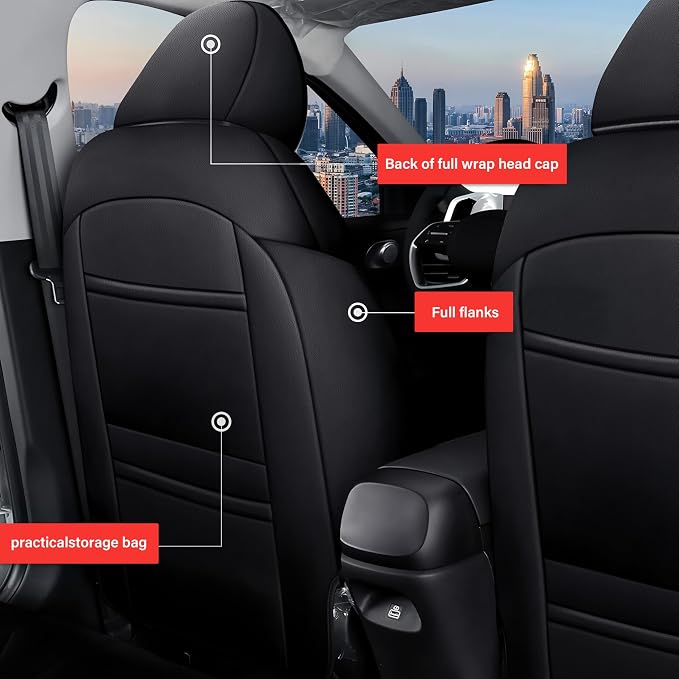 Seat Covers for Hyundai Elantra 2021 2022 2023 2024 2025 2026 | SE SEL/SEL Sport & 2021-2026 Hybrid Blue Customized Faux Leather Car Seat Cover-Full Set Black - Image 2