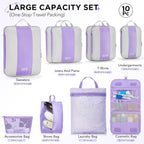 OlarHike 10 Set Compression Packing Cubes for Travel Essentials,Compressible Expandable Space Saver Bags for Organizing Clothes,Luggage Garment Bags with Over 1000 pcs Mesh Holes(Light Purple) - Image 2