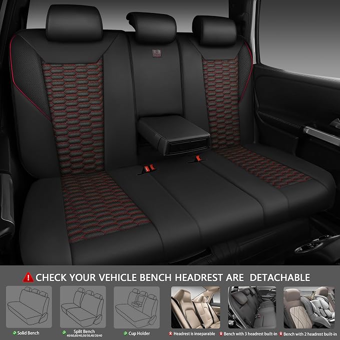 CAR PASS 3D Foam Mesh Leather Car Seat Covers Full Set,Breathable Mesh Faux Leather Seat Covers for Car,Universal Fit for SUV Truck Sedan Automotive, Armrest Airbag Compatible,Black and Red - Image 5