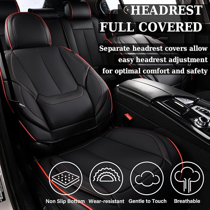 Coverado Car Seat Covers Full Set, Seat Covers for Cars, Black Car Seat Covers Front Seats and Back Car Seat Protector Waterproof, Leather Car Seat Cushion Universal Fit for Most Cars Blue - Image 5