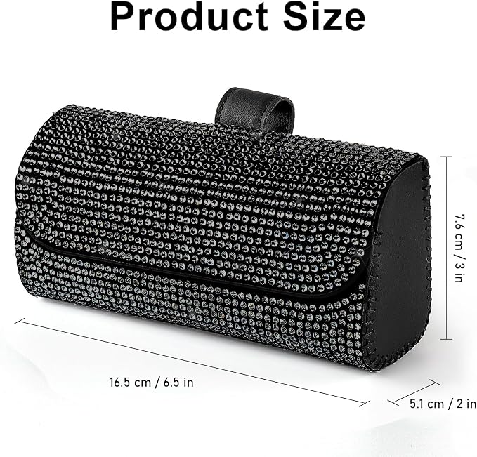 Accmor Bling Sunglasses Holder for Car Sun Visor, Sparkling Auto Glasses Clip Case Eyeglasses Protective Box, PU Leather Car Sunglass Storage Organizer for Truck, SUV, RV (Black Crystal) - Image 2