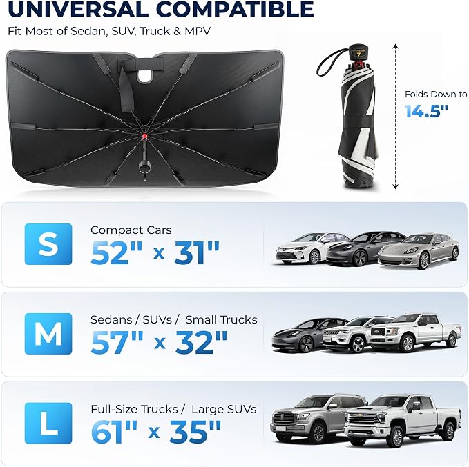 DMJN Umbrella Windshield Sun Shade for Truck, Car Sunshade for Front Windshield [Nano Ice-Crystal Coatings] UPF50+ Heat & UV Block, Protect Interior & Keep Cooler Universal for Truck & Large SUV - Image 6