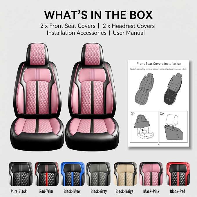 Fit Mazda 3 Seat Covers Custom Fit for Mazda 3 2010-2019, Front Pair | Premium Leather Full Coverage Protectors, Waterproof, Breathable, Scratch Resistant, Easy Wipe, Airbag Compatible, Black+Pink - Image 9